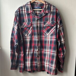 VTG Polo Ralph Lauren Men’s Ski Camp Plaid Open Collar Button Down Size XL